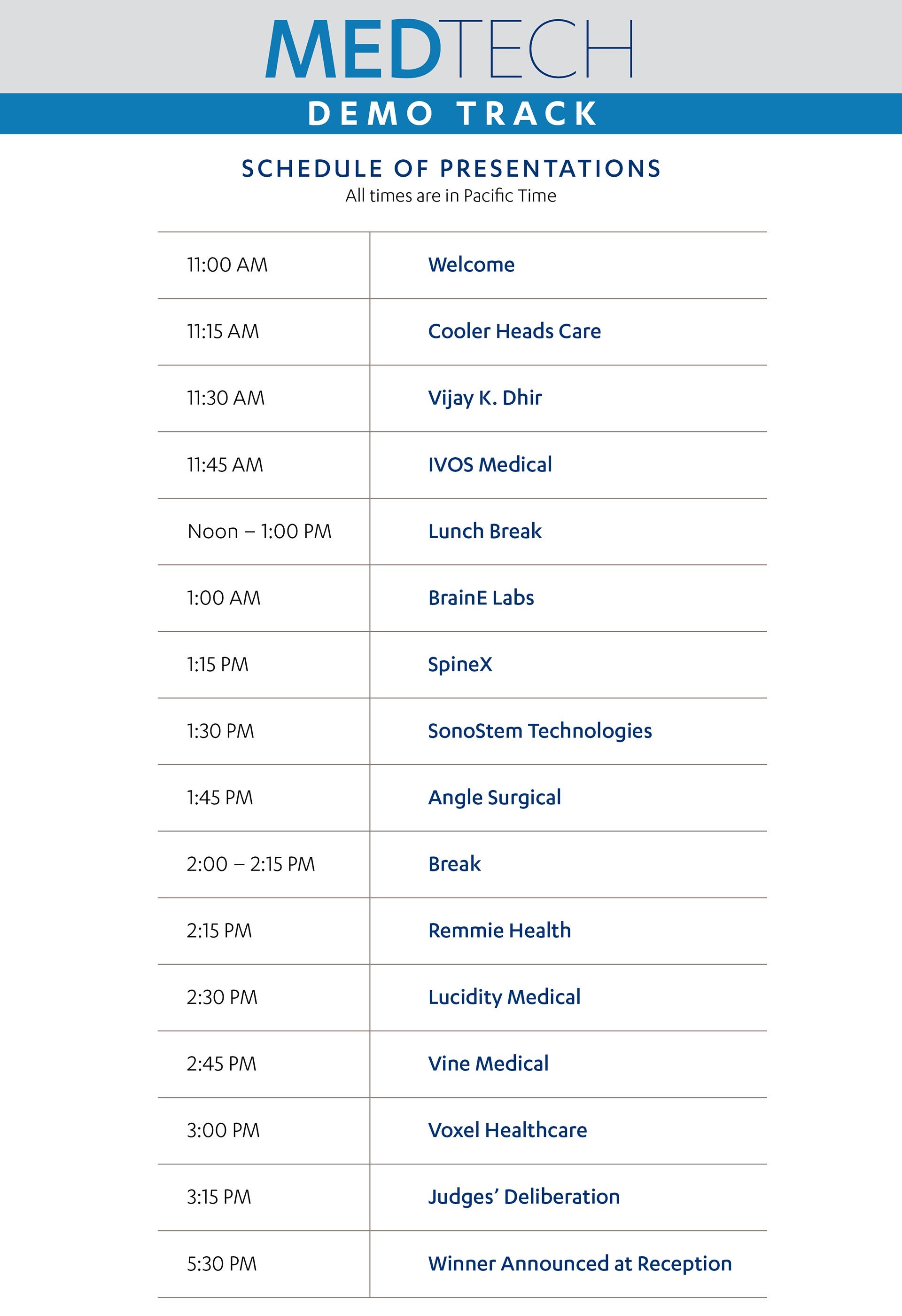 MedTech 2022 Demo Track Schedule