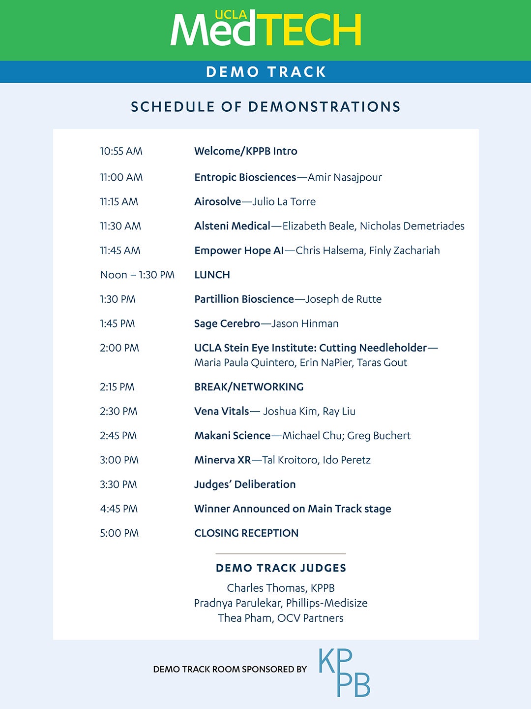 UCLA MedTech 2024 Demo Track Schedule